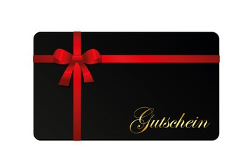 schwarze gutscheinkarte mit roter schleife