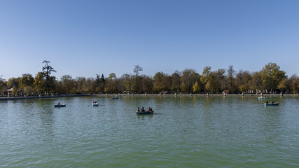 Lake of the Retiro Park in the city of Madrid