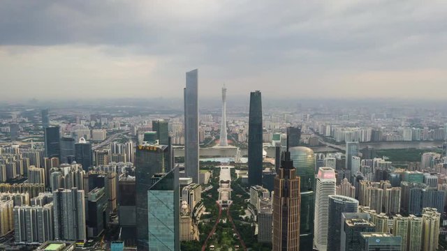 day time guangzhou cityscape downtown aerial panorama 4k timelapse china
