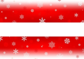 Red Christmas background with white falling snowflakes and luminous wheels white stripe with shadow in the middle. Winter backdrop with snowfall. Red backdrop with white area 