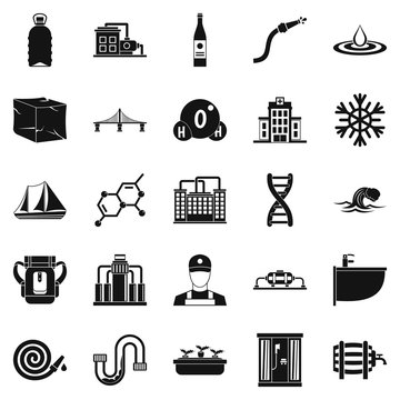 Water supply icons set, simple style