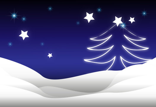 Neige, Sapin blanc, Etoiles, Ciel bleu,