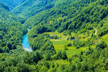 The mountain river Tara and the Canyon and its countryside in the north of Montenegro