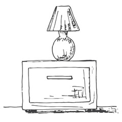Bedside table with a lamp. Vector illustration in sketch style.