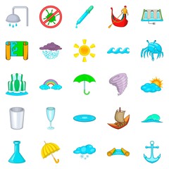 Water channel icons set, cartoon style