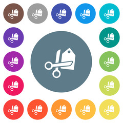 Price cut flat white icons on round color backgrounds
