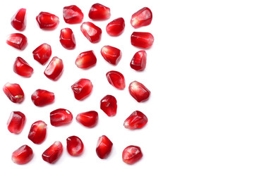 pomegranate seeds isolated on white background. top view. pomegranate berries.