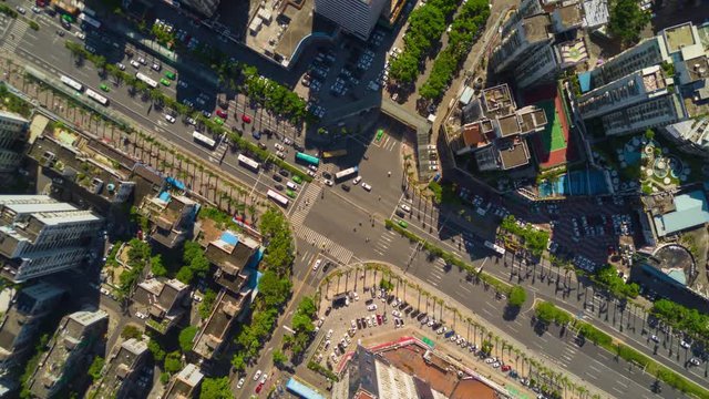 sunny day zhuhai city center traffic street crossroad aerial down view 4k timelapse china
