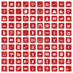 100 sales icons set grunge red