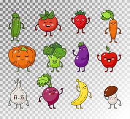 Colored doodle set of fruits and vegetables.