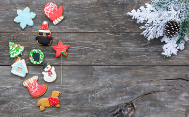 Christmas gingerbread on a rustic table