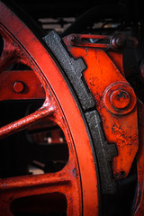 Old locomotive wheel close up