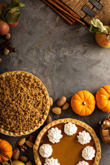 Fall traditional pies pumpkin, pecan and apple crumble © fahrwasser