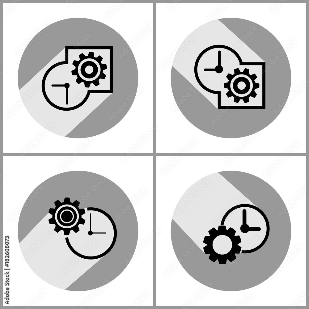Poster set time management vector icons with long shadow.