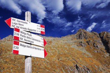 Mountain sign in Adamello - Presanella Alpine Group, Italy, Europe