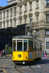 Fototapeta na wymiar Milano, Tram, Lombardia, Italia, Italy, Streetcar in Milan, Italy