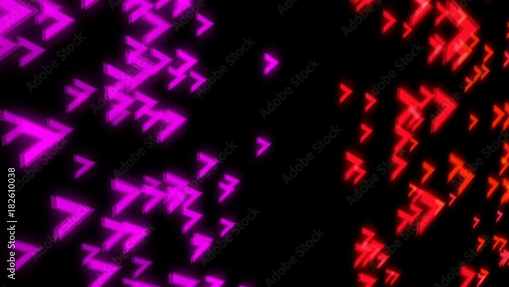 Poster abstract colorful arrows on black background. digital backdrop. seamless loop