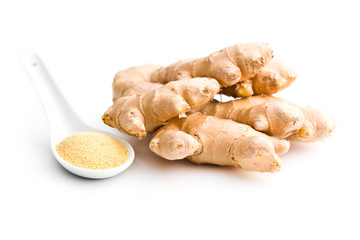 Dried and fresh ginger root.