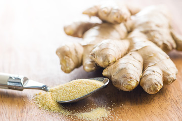Dried and fresh ginger root.