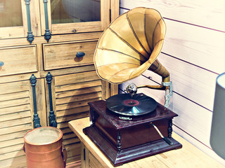 Vintage antique gramophone with phonograph record