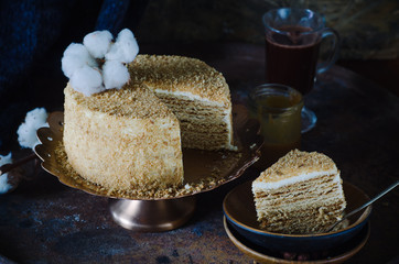 Honey caramel homemade layered cake 