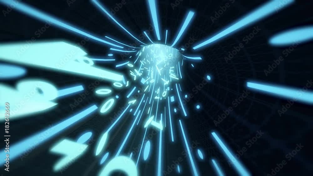 Poster binary code flies in the wire internet cables