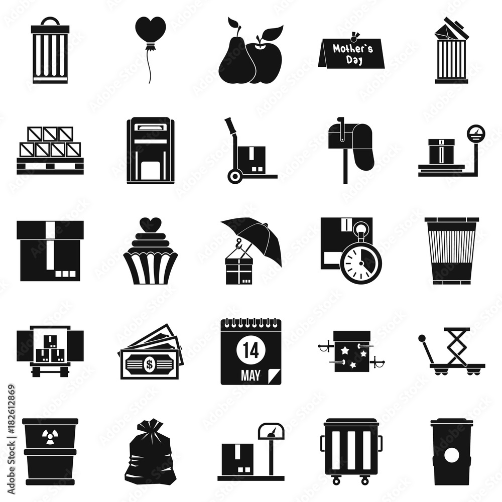Poster locker icons set, simple style