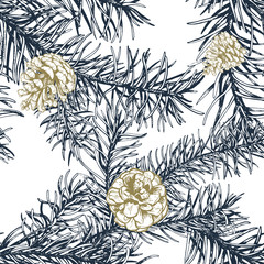 Blue fir branches seamless pattern.