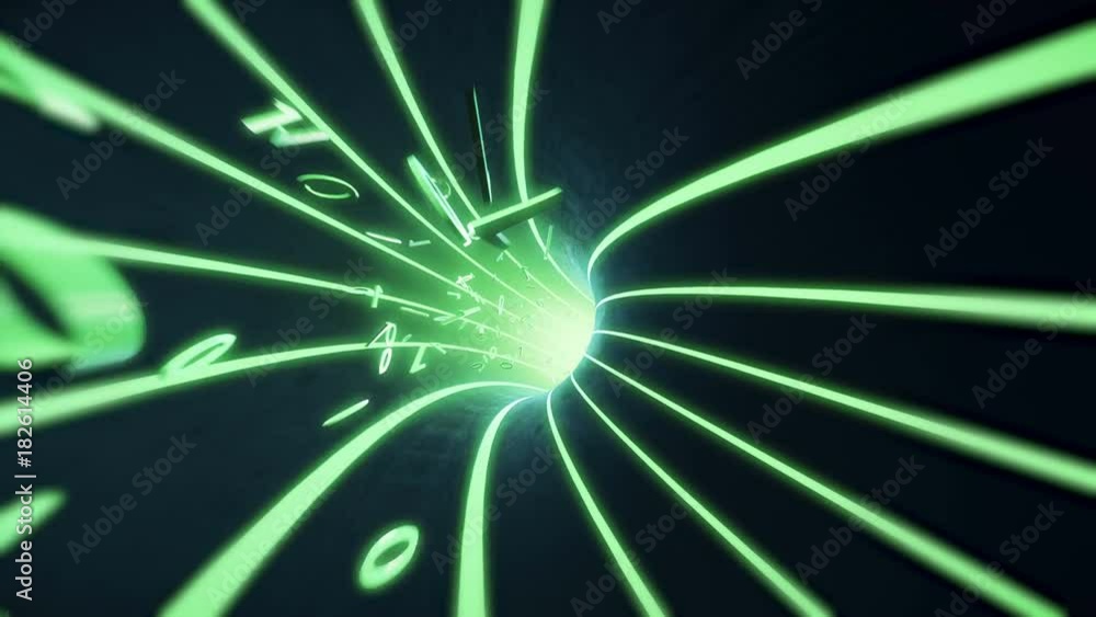 Poster binary code flies in the wire internet cables
