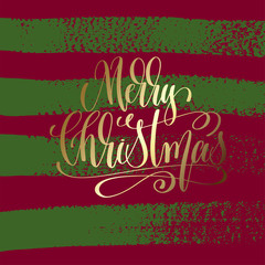 merry christmas - gold hand lettering on green and purple