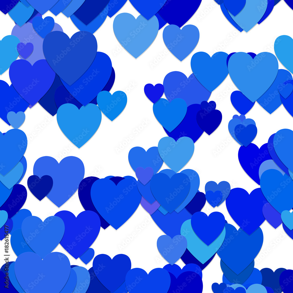 Poster seamless random heart pattern background - vector graphic design from hearts in blue tones with shad