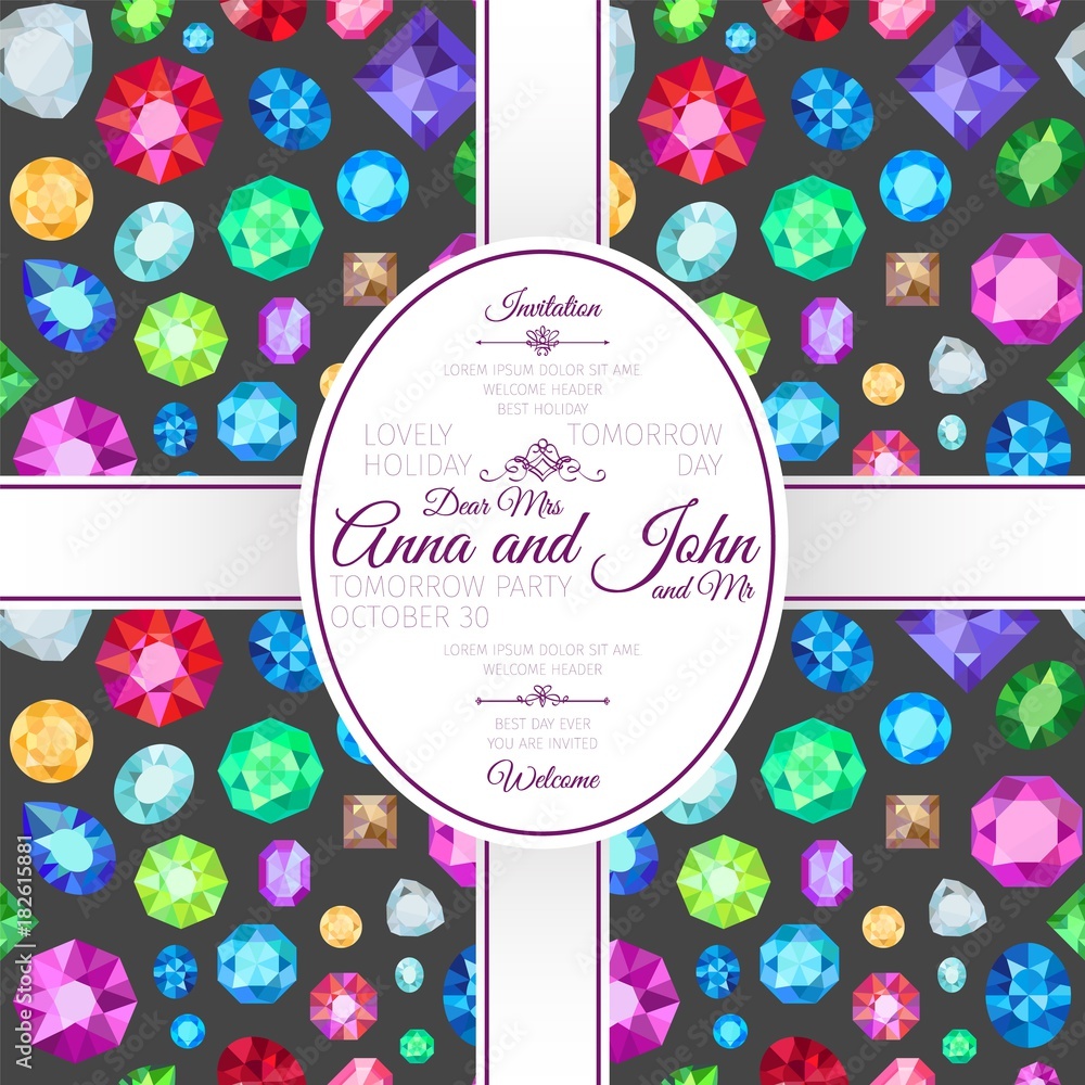 Poster invitation template card with gems pattern