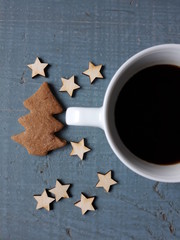 gingerbread, coffee and wooden stars