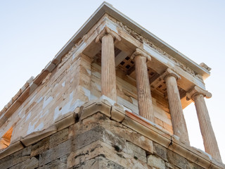 Naklejka premium Looking up towards the Temple of Athena Nike at the Acropolis in Athens