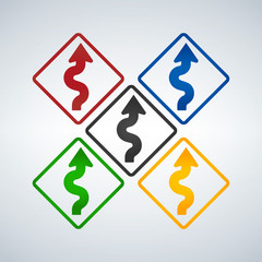 Set of Color Winding Curve Road Sign