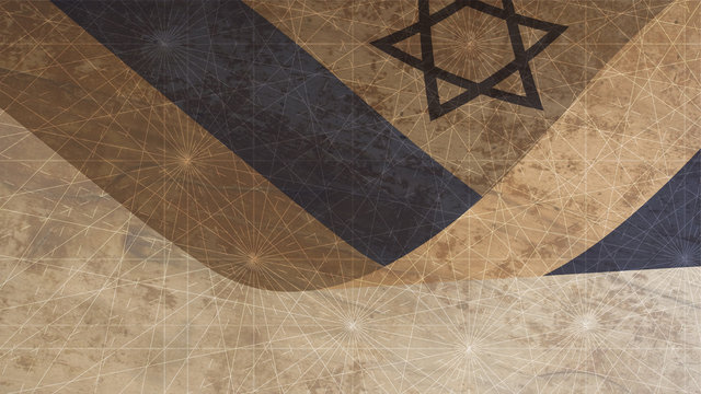 Israel Flag with Nautical Rhumbline Network Lines Grid