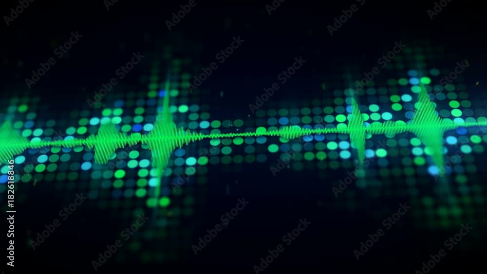 Poster green audio equalizer on digital monitor. abstract technology concept. computer generated seamless l
