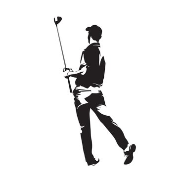 Golf player watching ball after golf swing with his driver. abstract isolated vector silhouette