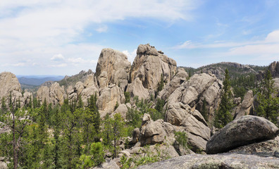 Panorama of the Eroded Rocks of Custer State Park, North Dakota