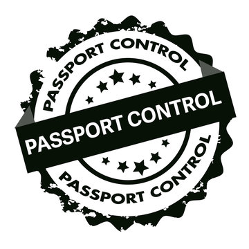 Passport control text on black round badge stamp