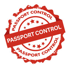 Passport control text on red round badge stamp