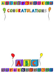 Congratulations lettering A4 Page for kids with alphabet blocks