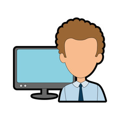 businessman with monitor computer vector illustration design