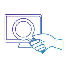 monitor computer with magnifying glass vector illustration design