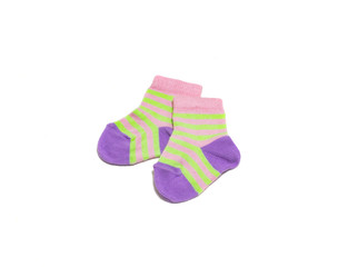 Colorful baby socks isolated on white background