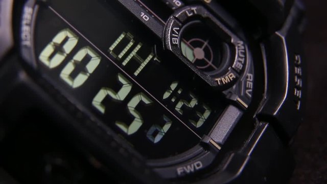 Macro close up of a tactical digital watch face functioning