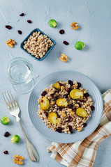 Roasted Brussels sprouts dried cranberries walnuts barley salad