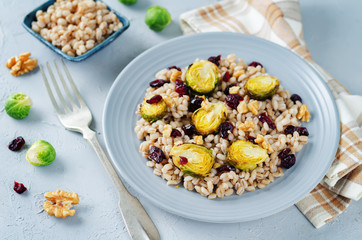 Roasted Brussels sprouts dried cranberries walnuts barley salad