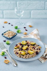 Roasted Brussels sprouts dried cranberries walnuts barley salad