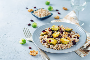 Roasted Brussels sprouts dried cranberries walnuts barley salad